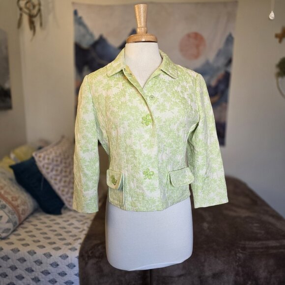 Carlisle Vintage Green Floral Jacquard Jacket Blazer Size 8 Button Front - Picture 5 of 15
